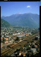 Bellinzona, overview, railroad station, looking north (N)