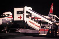 Passengers disembarking from the Convair CV-990-30 A Coronado, HB-ICE "Vaud" at Zurich-Kloten