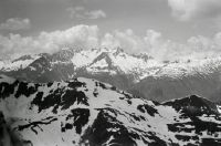 Alp Muschaneras, Piz Pazzola and Piz Ault above Val Medel in Surselva, view to west-northwest (WNW)
