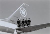 Cockpit and cabin crew on the horizontal stabilizer of the Douglas DC-8-54(F), CF-TJR, Air Canada Cargo in Zurich-Kloten