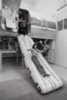 Mock-up of Douglas DC-9 with inflated evacuation slide at Zurich-Kloten airport