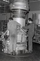 Final assembly of a Pratt & Whittney JT8D engine in Swissair's engine shop at Zurich-Kloten Airport