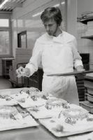 Cake making in the bakery of the Swissair catering in Zurich-Kloten