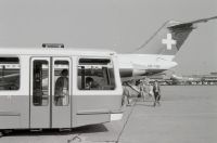 Airport bus and McDonnell Douglas DC-9-51, HB-ISO "Bienne/Biel" in Zurich-Kloten