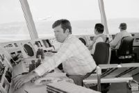 Employees in the control tower of Terminal A at Zurich-Kloten Airport