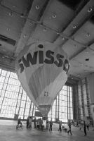 Christening of the Swissair balloon Cameron N-105, HB-BMU with the name "Harlequin" in the shipyard at Zurich-Kloten Airport