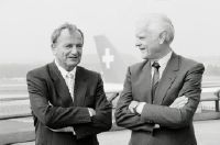 Chairman of the Swissair Group Armin Baltensweiler and Robert Staubli