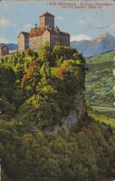 Albula railroad, Ortenstein Castle with Piz Beverin (3000 m)