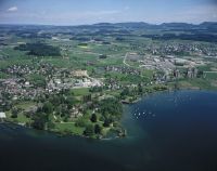 Cham, St. Andreas, castle, Lake Zug, view to the north (N)