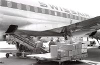 Cargo loading into a Swissair Douglas DC-8-62 at Zurich-Kloten