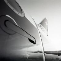 Rear left door and rudder of a Douglas DC-8 of Swissair in New York