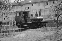 Basel-Kleinhüningen, monument locomotive 8551 in front of the Schiffer children's home