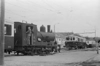 Echallens, station, Lausanne-Echallens-Bercher-Bahn (LEB) steam locomotive G 3/3 No. 8 "Echallens" and railcar BDe 4/4 No. 22