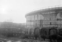 Amsterdam, Westergasfabriek, gasometer, transformer and machine building, view to east-southeast (ESE)