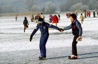 Ice skating on frozen lakes