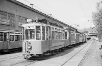 Zurich, Tram depot Irchel, "Schnellläufer" from the series Be 2/2 1001-28 and "Elefant" from the series Be 4/4 1301-1350