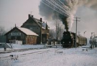 Kargowa, Prussian station, Polskie Koleje Państwowe (PKP)-steam train approach, hoarfrost lines.