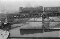 Winterthur, SBB depot, shunting yard, track Töss Be 4/6 on old bridge with mirror on dam
