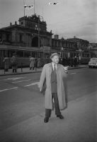 Cabaret artist and actor Alfred Rasser in front of Zurich main station