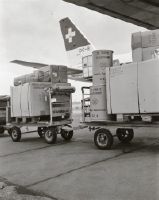 Loading of Cilag-Chemie cargo into a Swissair Douglas DC-8 at Zurich-Kloten