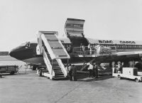 Cargo loading into BOAC's Boeing B707-336C, G-ATWV at Zurich-Kloten