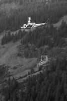 Air Grischa Bell 214 transports gondola of the Crap Sogn Gion cable car (aerial photos)