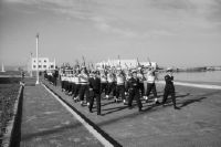 Rhodes (town), navy soldiers exercising, view to Nordne (N)