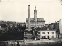 Zurich, ETH Zurich, old machine laboratory, facade west and high chimney