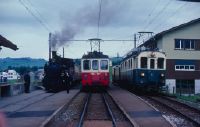 Weissbad, station, steam train with G 3/4 14, AB railcar BDe 4/4 47 and SGA railcar ABDeh 4/4 4 with train