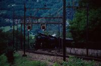 Lavorgo, railroad kilometer 110.7, steam express train with C 5/6 "Elefant" in the lead