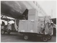Cargo loading into a Swissair aircraft at Zurich-Kloten