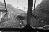 Crossing with the TEE countertrain in Ambri-Piotta station, view to Quinto