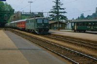 Bellinzona, railroad station, SBB loco Ae 6/6 11517 "Brunnen" with passenger train
