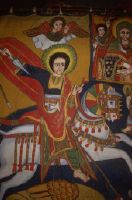 Ethiopia, Lalibela, Offer Giorgis banner with St. George