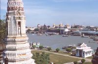 Bangkok, view from Phra Prang of Wat Arun to northeast (NE) Wat Pho